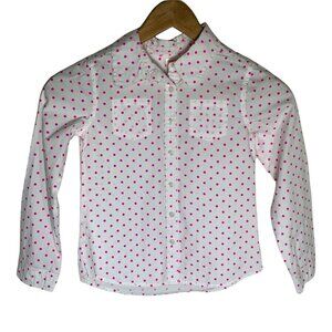 Gymboree Girls Size 8 Button Down Polka Dot Pink White Long Sleeve Shirt